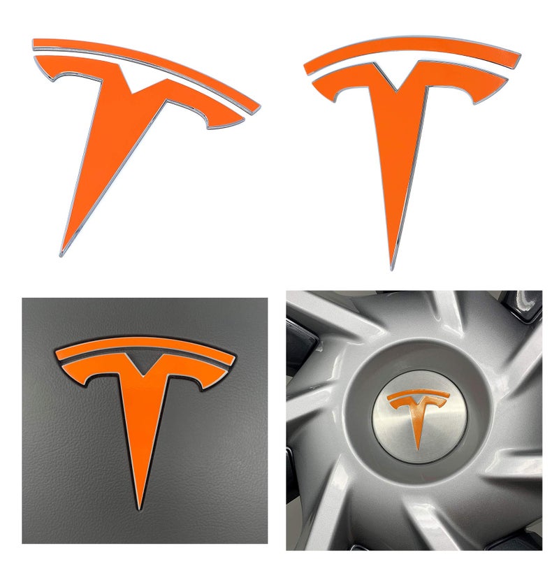 Custom Cut Graphics Logo Decal Overlay Stickers for Tesla Model Y (2020 to 2025), Standard Wrap, 11-pc Set (Gloss Orange) - Image 1